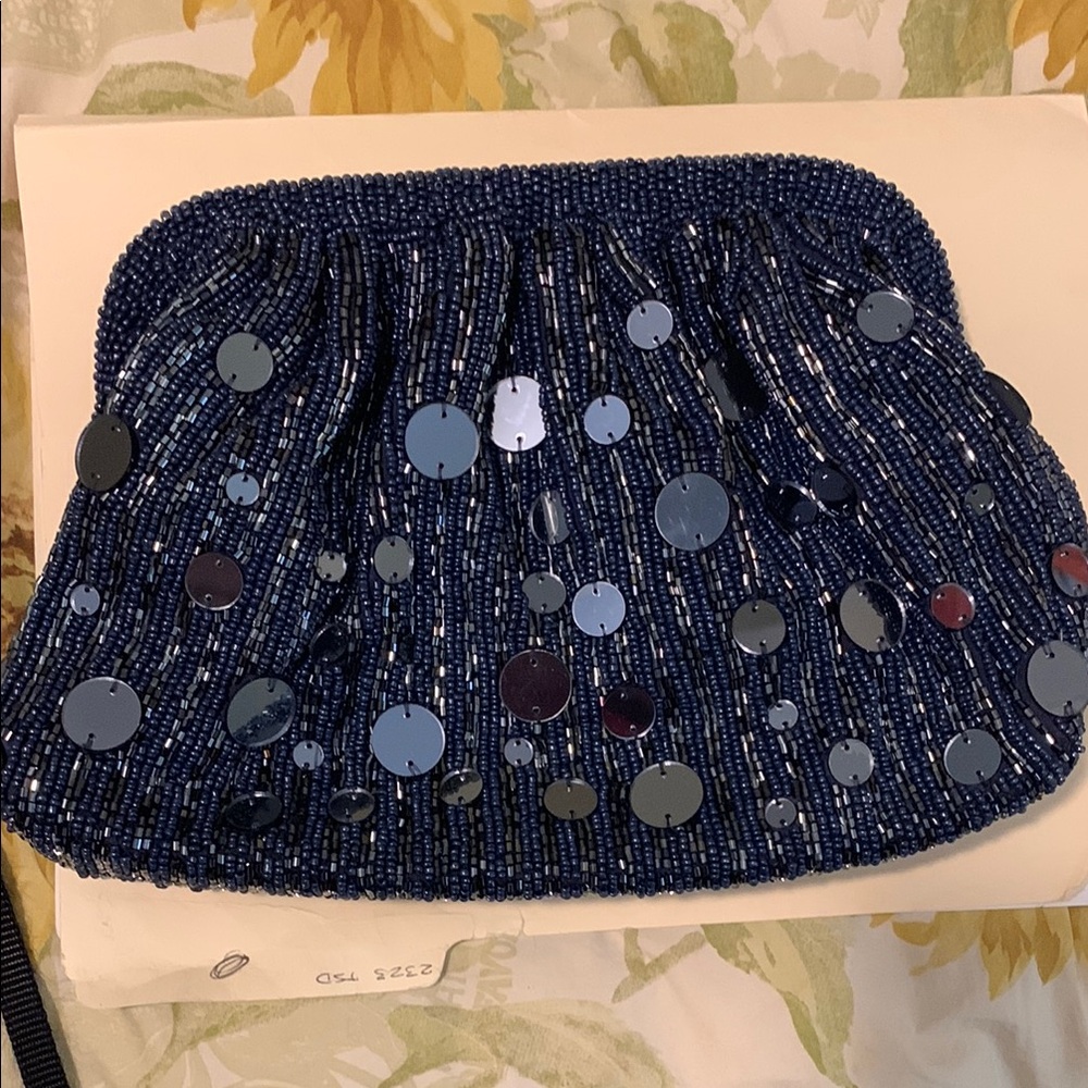 Anthropologie Navy Beaded Clutch